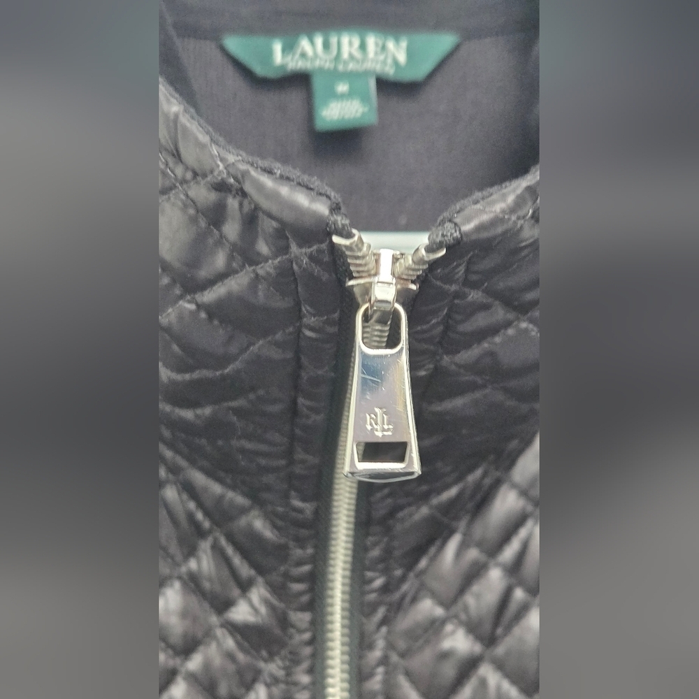 Ralph Lauren Womens Sz M Black Quilted Vest Full Zip Pocket - Picture 7 of 11